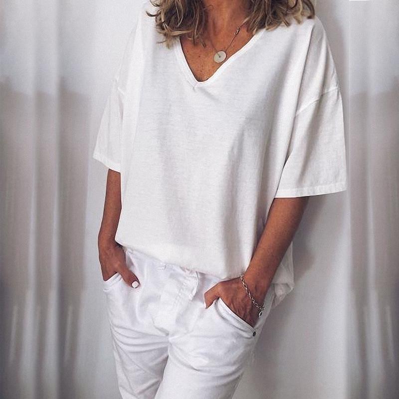 Women's Casual Loose V-Neck Short Sleeve T-Shirt Blouse