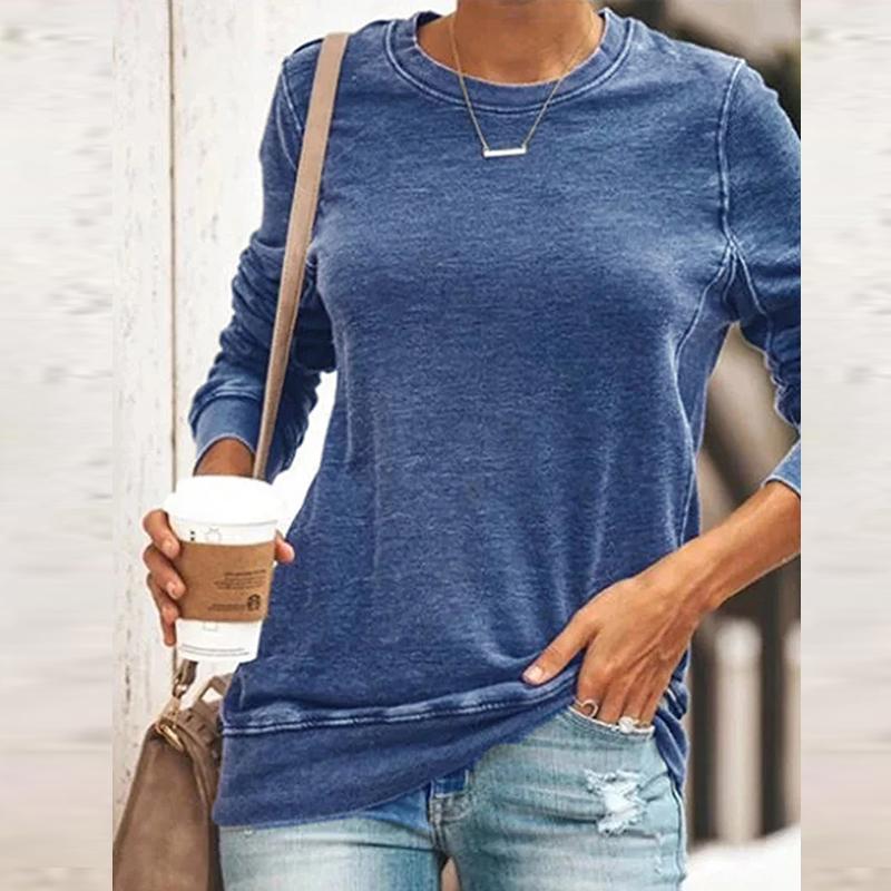 Women's Solid Color Round Neck Long Sleeve Blouse Simple Casual Blouse
