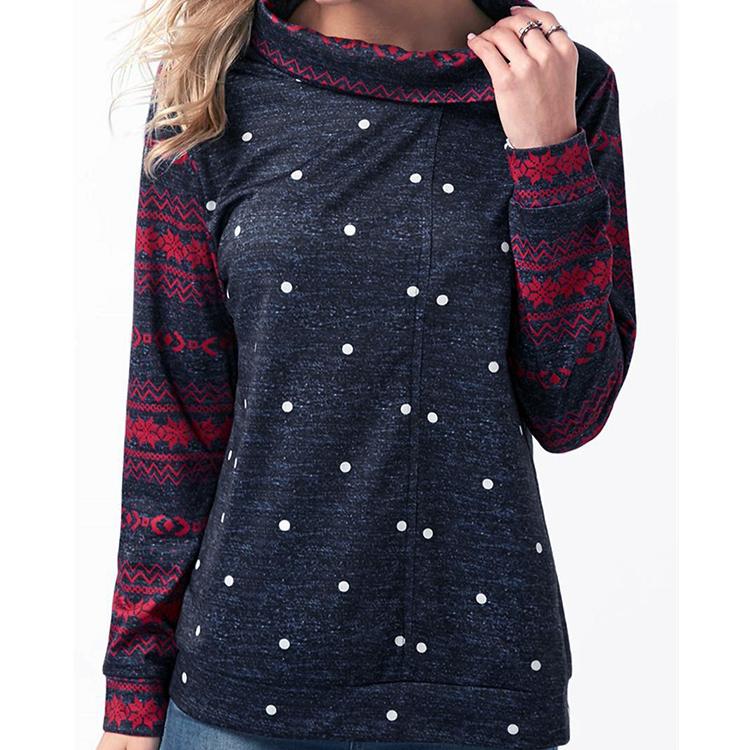 Women's Print Blouse High Collar Zipper Long Sleeve T-Shirt