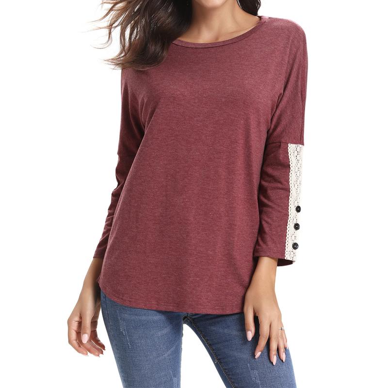 Autumn Winter Women's Blouse Lace Applique Long Sleeves Buttons Special Pattern Round Neck Delicate Material