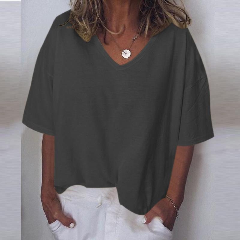 Women's Casual Loose V-Neck Short Sleeve T-Shirt Blouse
