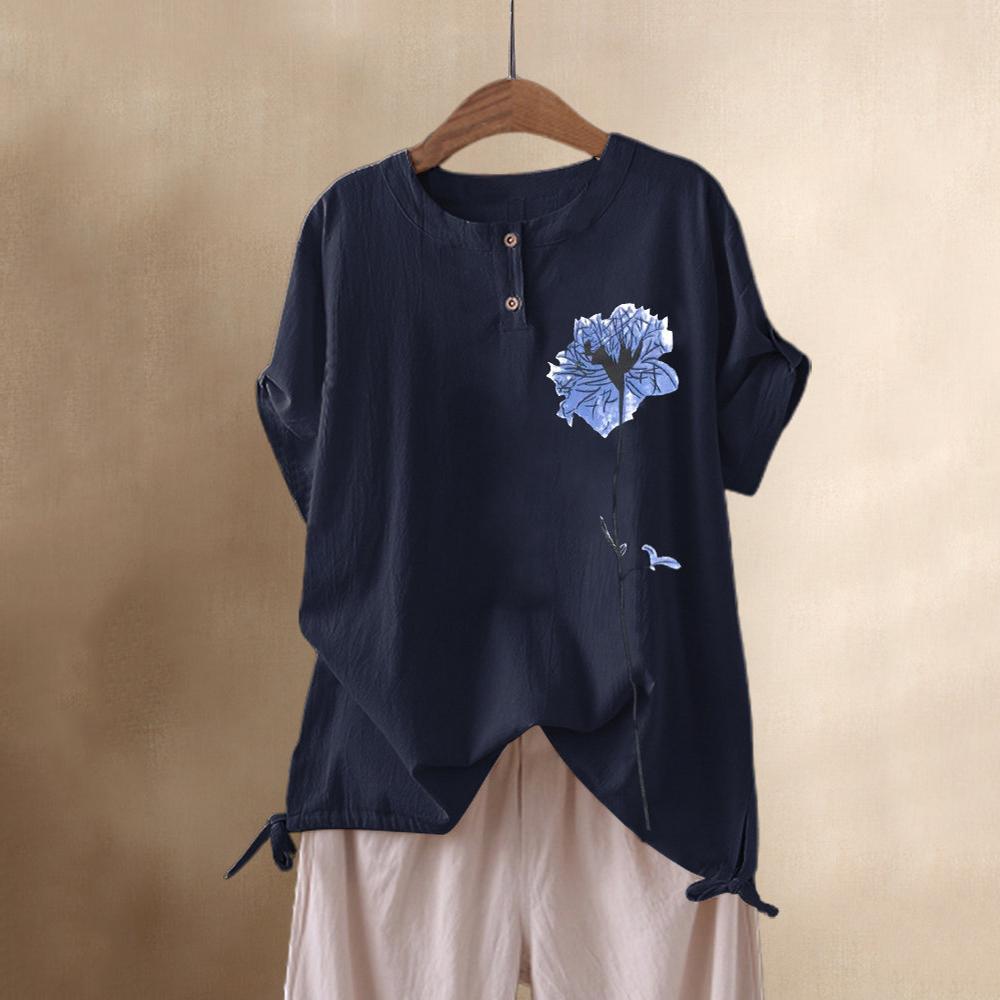Women's Casual Style Floral Print Round Neck Short Sleeve T-Shirt
