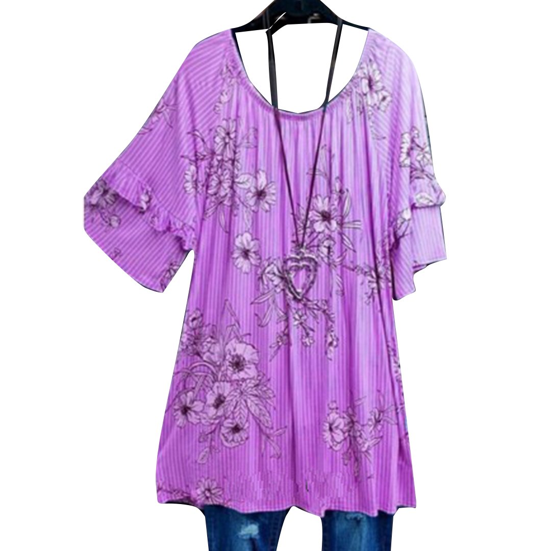 Women's Loose Off Shoulder Sleeves Striped Print T-Shirt