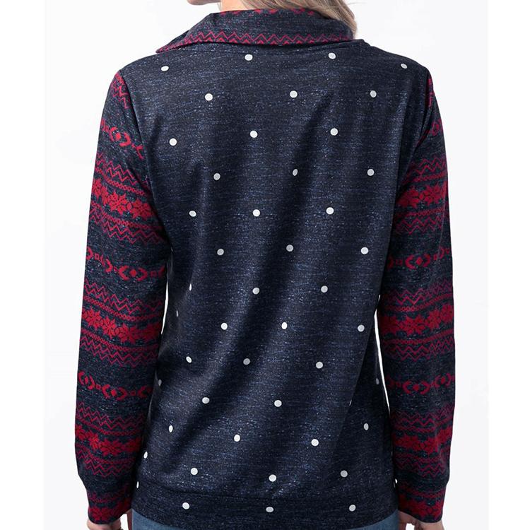 Women's Print Blouse High Collar Zipper Long Sleeve T-Shirt